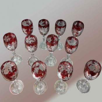 Bicchieri da liquore in cristallo di Boemia con rubini incisi, XIX secolo