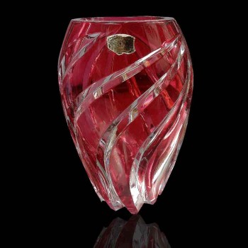 Val Saint Lambert Lega LH35 double ruby crystal vase mid century
