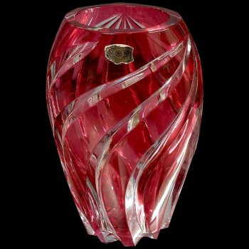 Vase Val Saint Lambert Lega LH35 cristal double rubis taillé