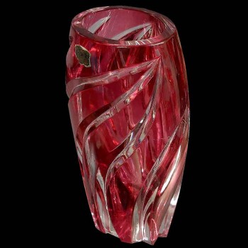 Val Saint Lambert Lega LH35 double ruby crystal vase mid century