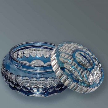 Bombonera de cristal azul Art Déco de Val Saint Lambert, diseñada por Joseph Simon.