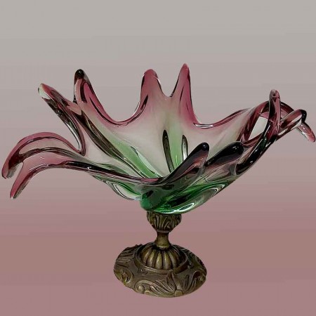 Vintage Murano crystal bowl and bronze