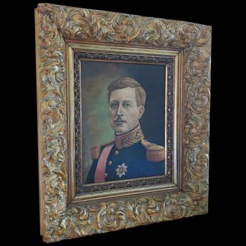 Portrait of King Albert I of Belgium, oil on canvas, antique frame