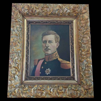 Ritratto del re Alberto I del Belgio, olio su tela, cornice antica