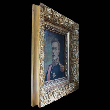 Portrait roi Albert 1 Belgique huile sur toile encadrée ancien