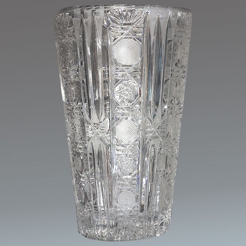 Val Saint Lambert hand-cut crystal vase with rich Bohemian-inspired decoration