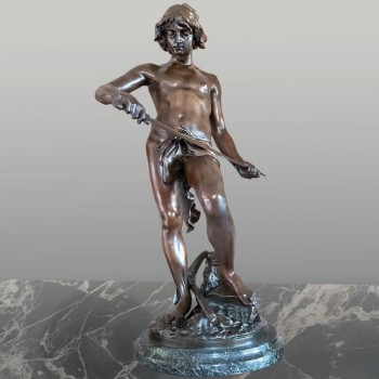 Gaudez-Skulptur eines Gladiators, 19. Jahrhundert, Zinkguss und Marmor, signiert