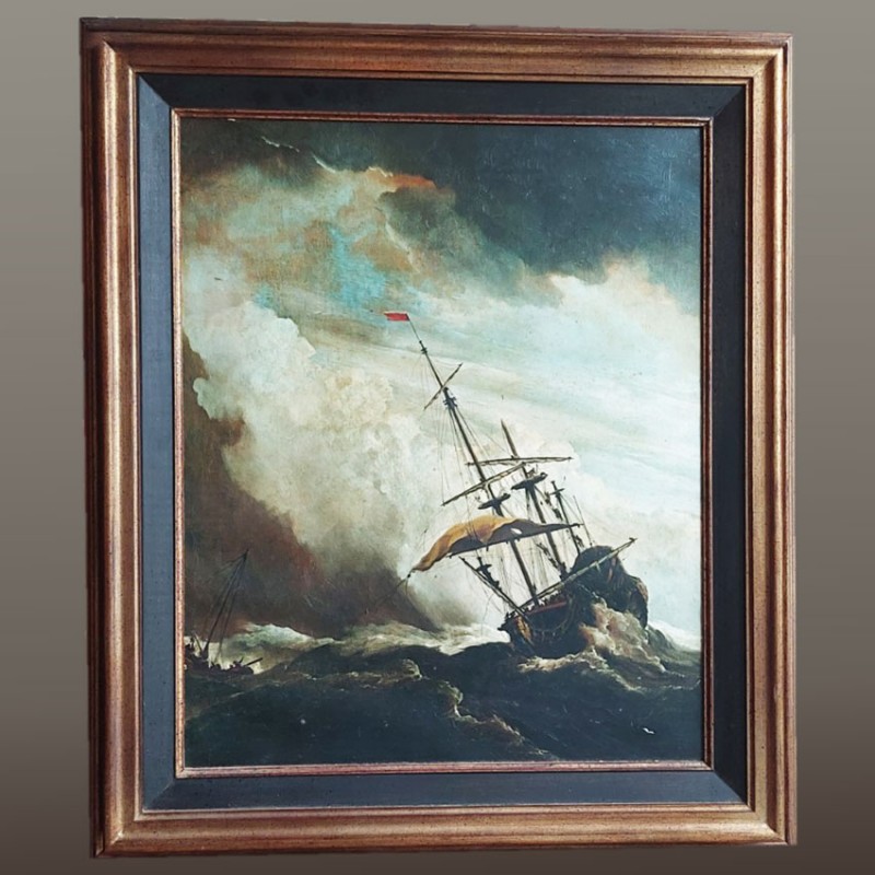 Tableau marine tempête navire école hollandaise XIXe siècle