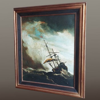 Tableau marine tempête navire école hollandaise XIXe siècle