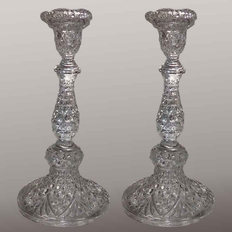 Bougeoirs cristal Scailmont Art Déco pointes de diamant signés