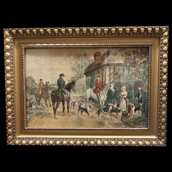 Engelse lithografie, vossenjacht, 19e eeuw, ingelijste kleurengravure