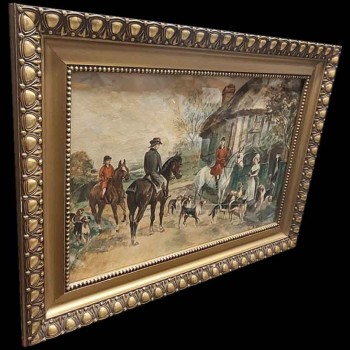 Engelse lithografie, vossenjacht, 19e eeuw, ingelijste kleurengravure