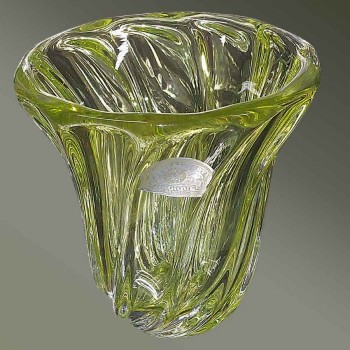 Vase cristal Val Saint Lambert René Delvenne jaune torsadé 1957