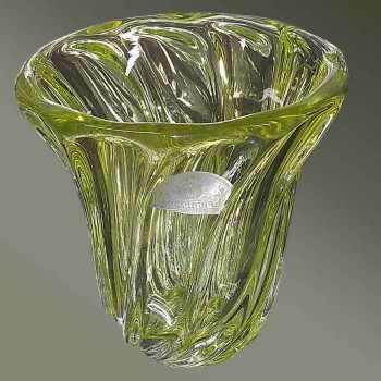 Vase en cristal vert du Val Saint Lambert vintage th. 1957
