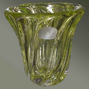 Green crystal vase from Val Saint Lambert vintage th. 1957