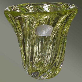 Jarrón de cristal verde de Val Saint Lambert vintage th. 1957