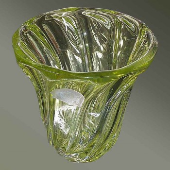 Vase cristal Val Saint Lambert René Delvenne jaune torsadé 1957