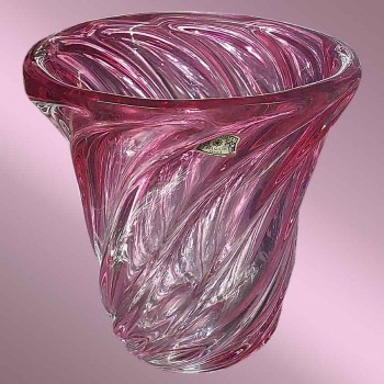 Roze kristallen vaas van Val Saint Lambert vintage th. 1957