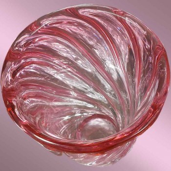 Val Saint Lambert geslepen roze kristallen vaas van Delvenne, vintage 1957