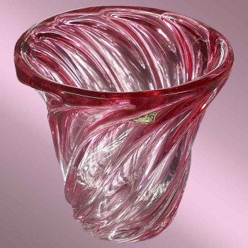 Vaso in cristallo rosa tagliato Val Saint Lambert di Delvenne, vintage 1957