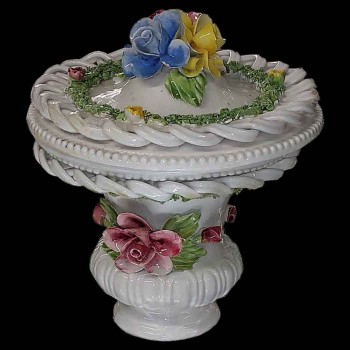 Vaso vintage in ceramica italiana Bassano con decorazione floreale policroma