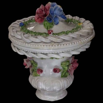 Vaso vintage in ceramica italiana Bassano con decorazione floreale policroma