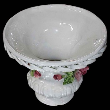 Vaso vintage in ceramica italiana Bassano con decorazione floreale policroma