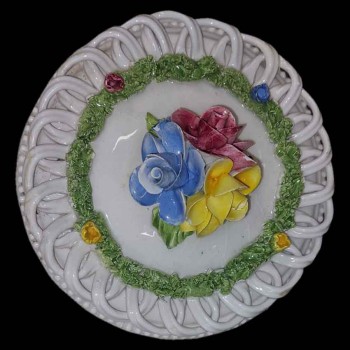 Vintage-Vase aus italienischer Bassano-Keramik mit polychromer Blumendekoration
