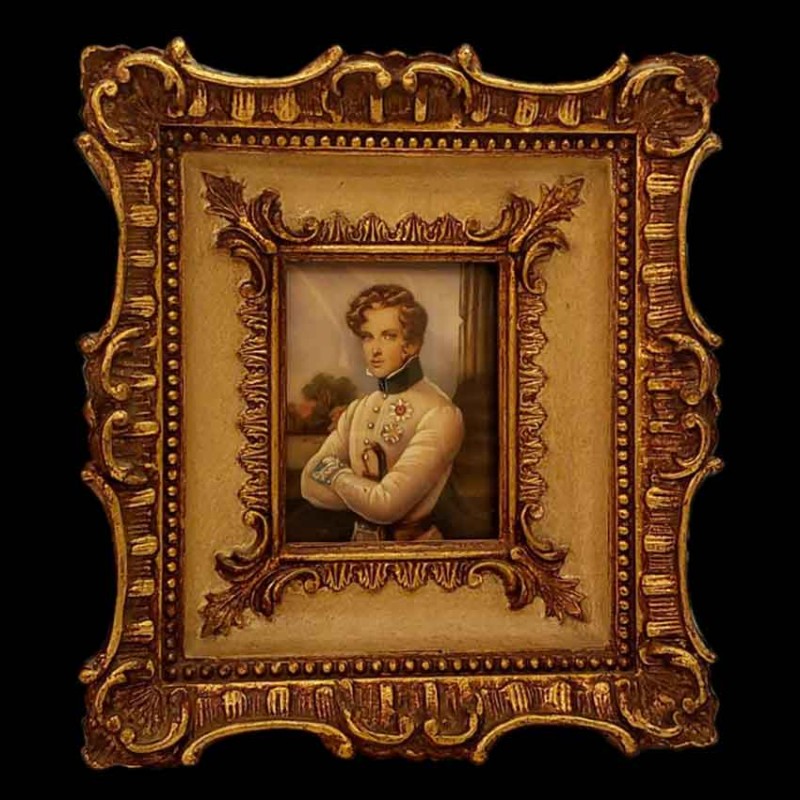 Miniatuur ivoor portret van Napoleon II, hertog van Reichstadt, oud bord, gouden lijst