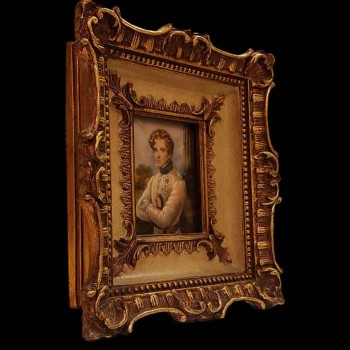 Miniatuur ivoor portret van Napoleon II, hertog van Reichstadt, oud bord, gouden lijst
