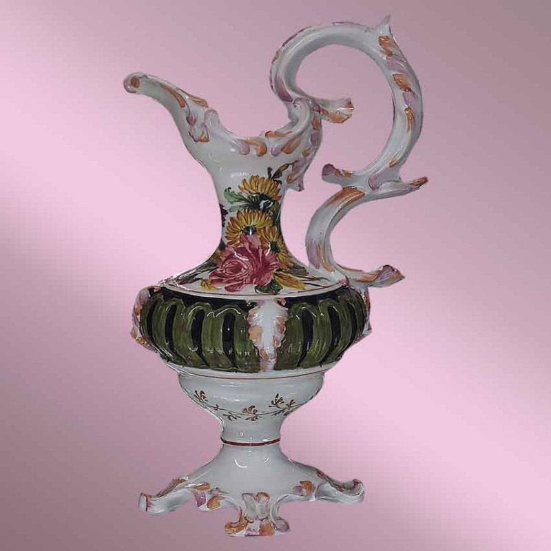 aiguiere ceramique art deco decor floral polychrome vintage