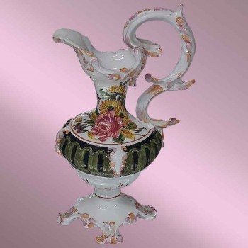 aiguiere ceramique art deco decor floral polychrome vintage