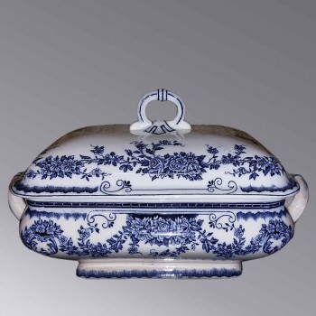 legumier gien art nouveau faience decor floral ancien couvert