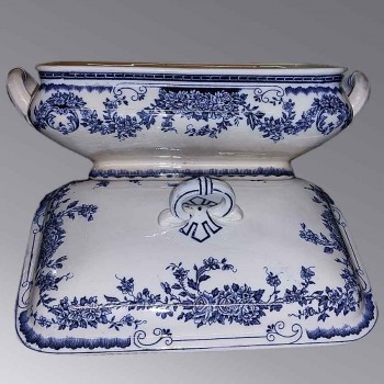 antique gien faience covered tureen art nouveau floral french ceramic