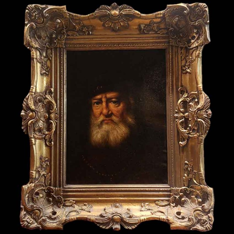 portrait homme barbu style rembrandt peinture ecole hollandaise cadre dore ancien