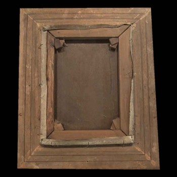 Ritratto di un uomo barbuto nello stile di Rembrandt, pittura della scuola olandese, cornice antica dorata.