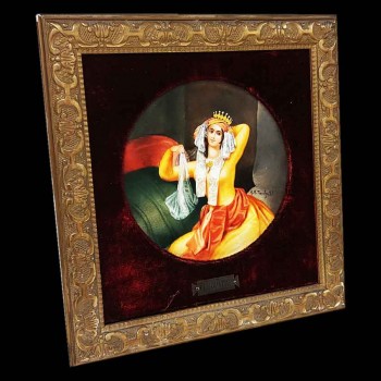 Porseleinen schilderij van Cleopatra, 1897, gesigneerd Tauty, Lyon, antieke vergulde lijst.