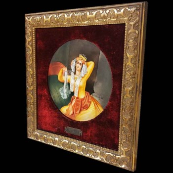antique cleopatra porcelain portrait painting 1897 signed tauty lyon gilt frame