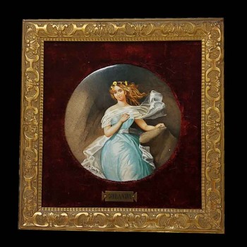 Painting on Miranda porcelain, 1897, signed Tauty, Lyon, antique gilt frame