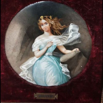 portrait of Miranda oil on porcelain signed and dated 1897