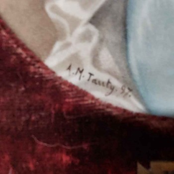 Pintura sobre porcelana Miranda, 1897, firmada Tauty, Lyon, marco antiguo dorado.