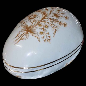 Hungarian porcelain egg, Art Deco bonbonniere, jewelry box, vintage floral decor