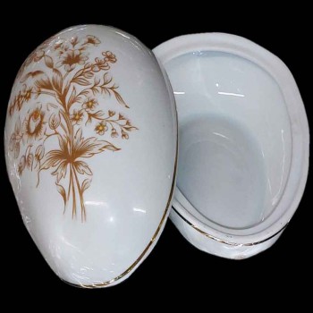 Hungarian porcelain egg, Art Deco bonbonniere, jewelry box, vintage floral decor