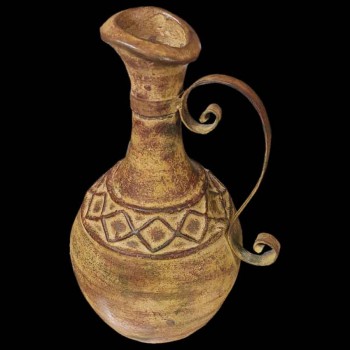 large vintage stoneware jug art deco rustic ceramic jar metal handle