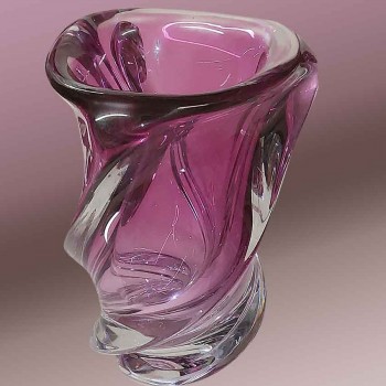 vase val saint lambert crystal sommerso amethyst vintage 1960 sign