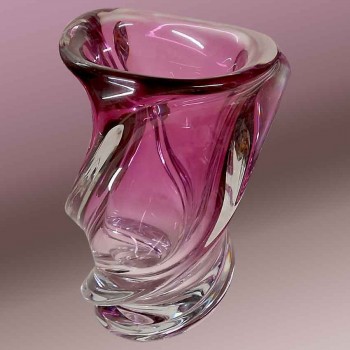 Vase Val Saint Lambert Kristall Sommerso Amethyst Vintage 1960 Schild
