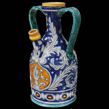 Montelupo-Ziegenfigur, italienische Keramik, antike polychrome Rankenverzierung