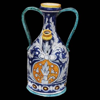 montelupo italian majolica apothecary jar polychrome scroll decor antique