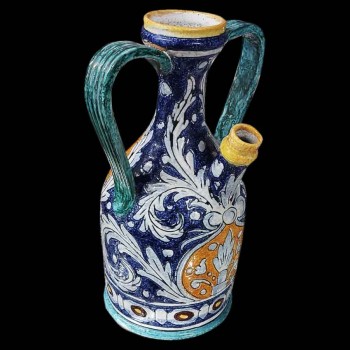 Montelupo-Ziegenfigur, italienische Keramik, antike polychrome Rankenverzierung