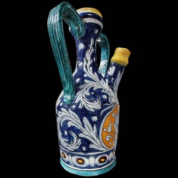 Montelupo-Ziegenfigur, italienische Keramik, antike polychrome Rankenverzierung